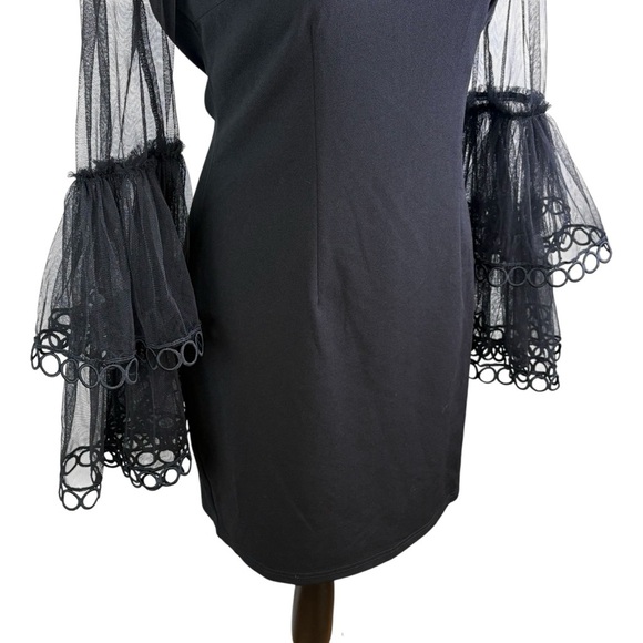 Ina Black Cocktail Party Evening Dress Sheer Bell Sleeve Details Size L - Picture 5 of 15